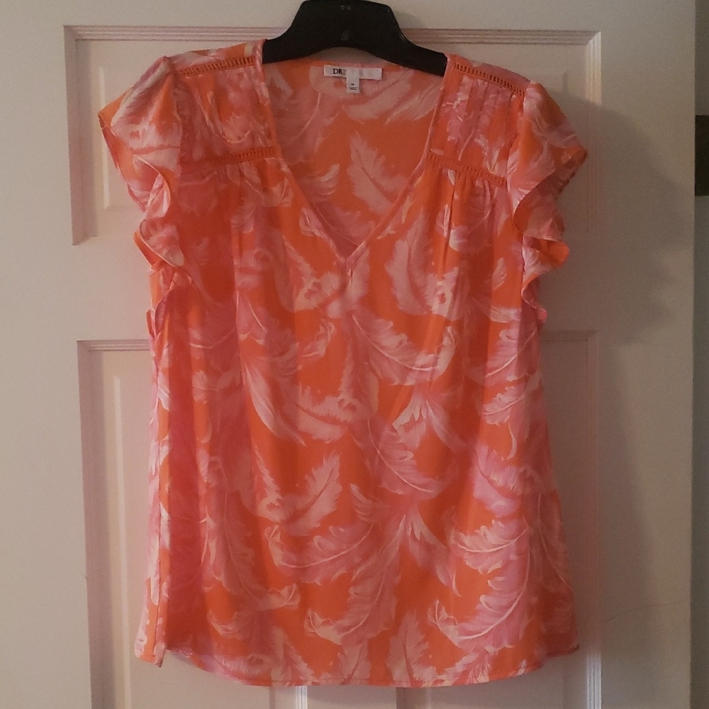 DR2 Orange and White Feather Print Blouse